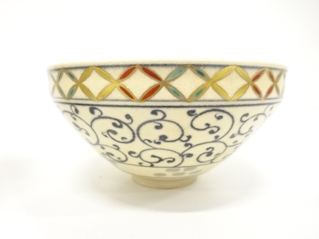  清閑寺窯　杉田祥平造　色絵　七宝　安南　唐草画　茶碗　10客揃